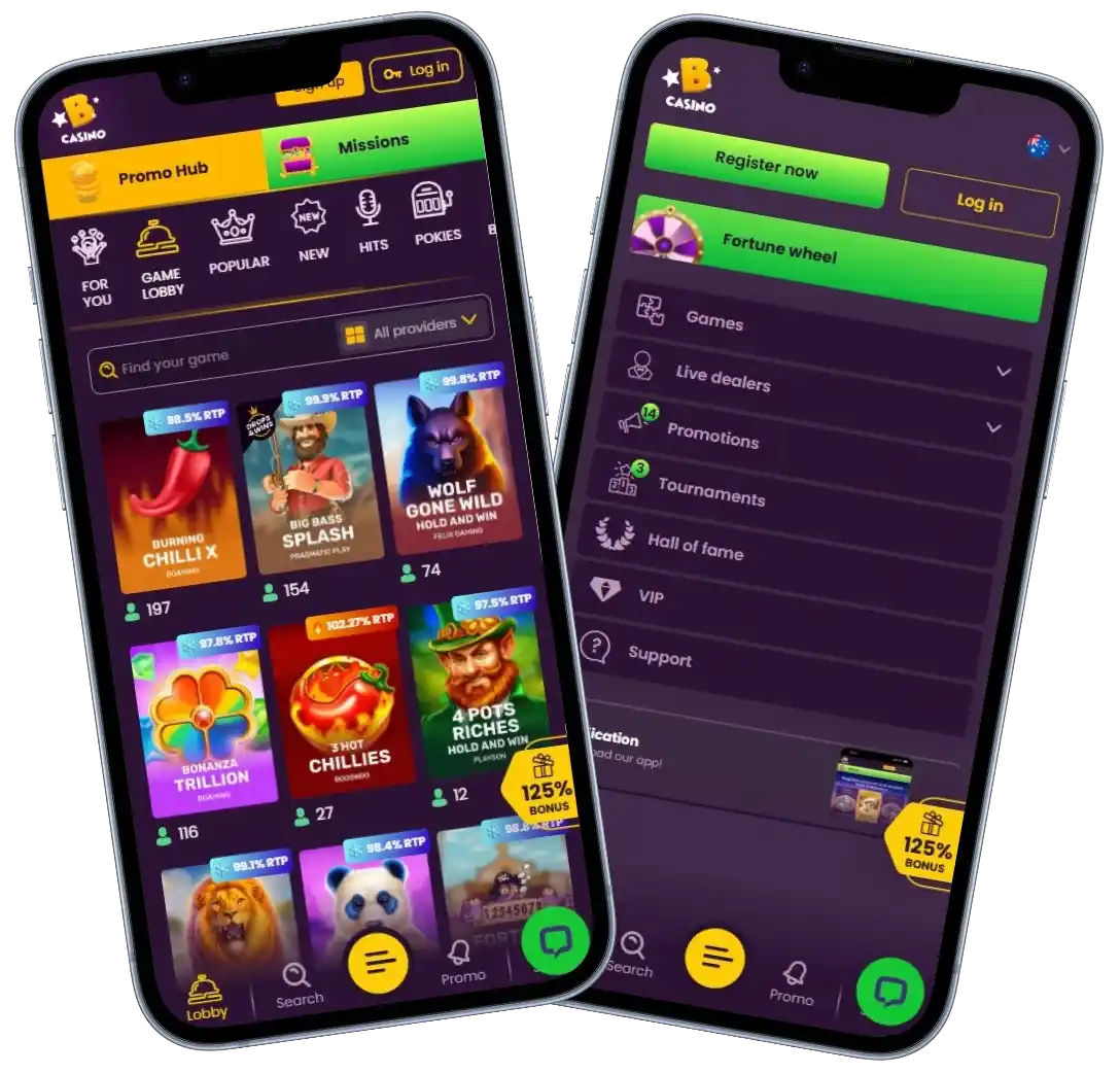 Bizzo Casino mobile app gameplay screens
